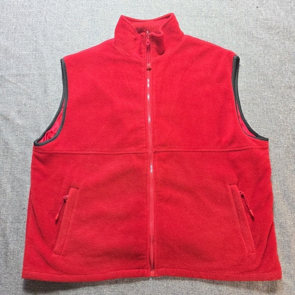 Baru Sports Red Fleece Vest Mens 3XL Sleeveless Full Zip Pockets Black Trim